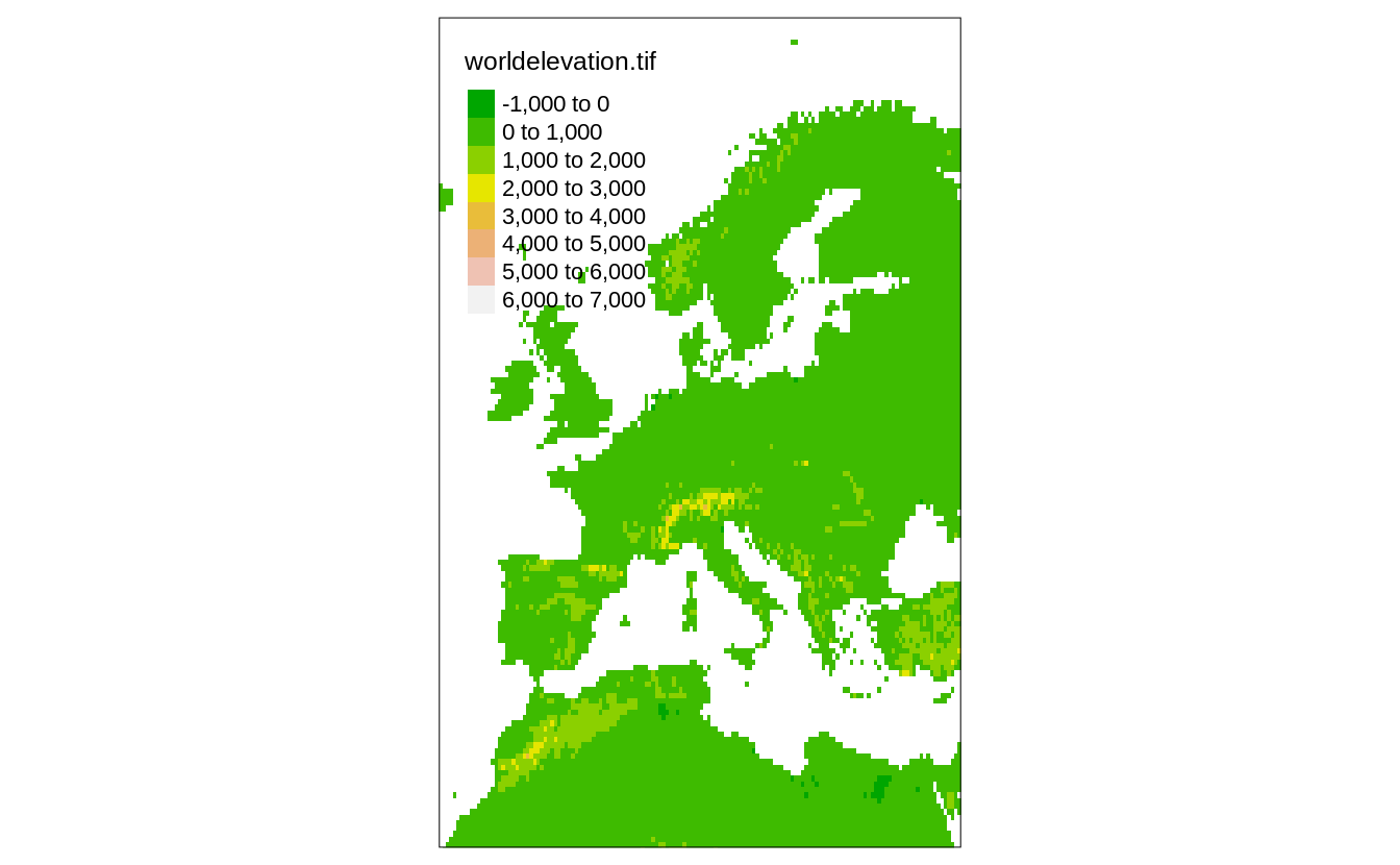 Global elevation data limited to the extent specified with the 'Europe' query.