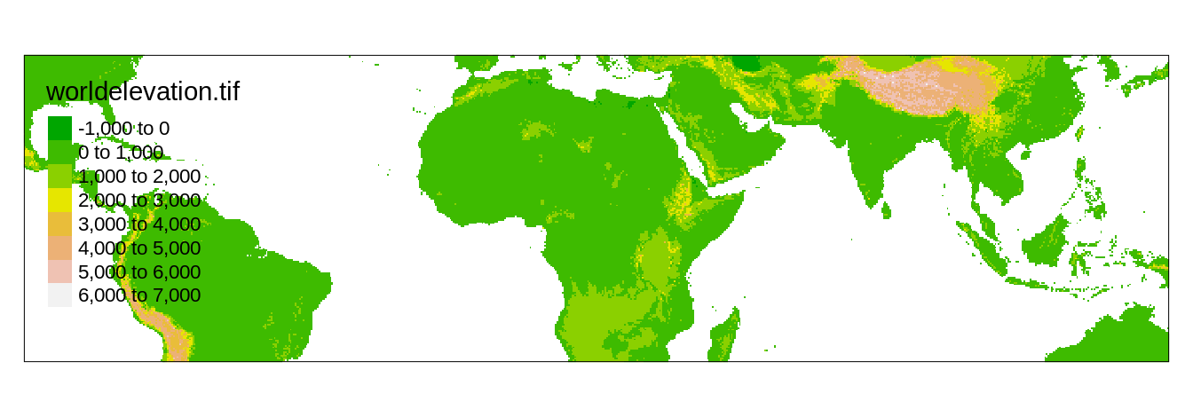 Global elevation data limited to the extent of the other spatial object.