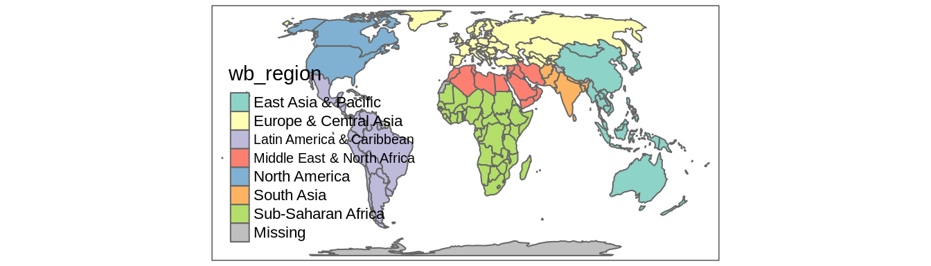 Example of a map in which polygons are colored based on the values of a categorical variable.